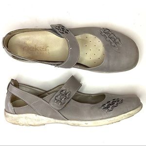 RIEKER Gray Mary Jane Flats With Metal Detail